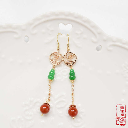 Green Jade Gourd Dangle Earrings: Chinese Good Luck Jewelry