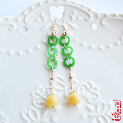 Green Jade Circle Dangle Earrings