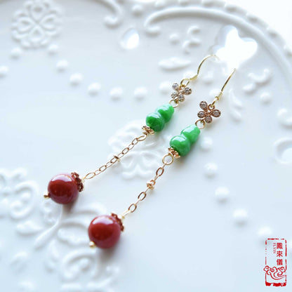 Green Jade Gourd Dangle Earrings: Chinese Good Luck Jewelry