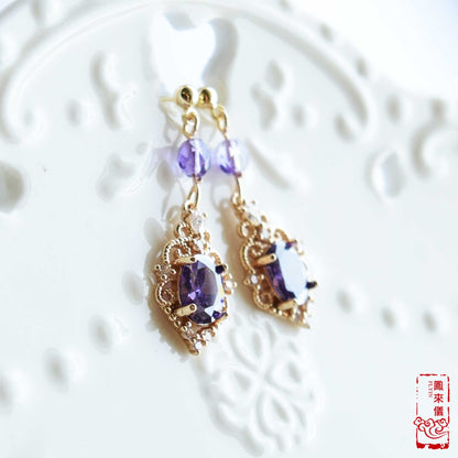 Purple Oval Zircon Earrings - Crystal Dangle Earrings