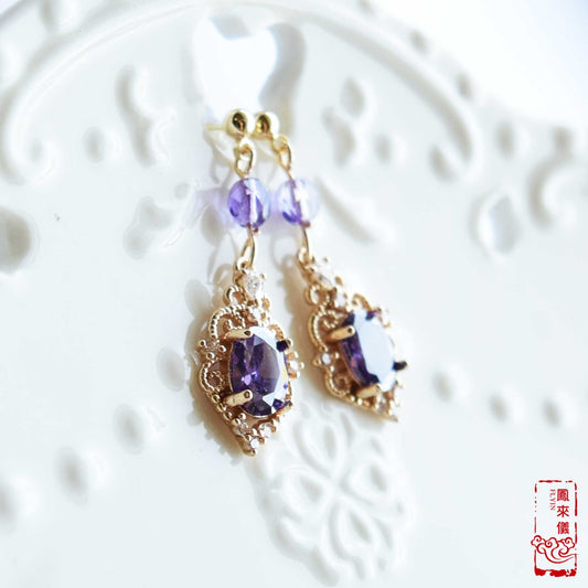 Purple Oval Zircon Earrings - Crystal Dangle Earrings