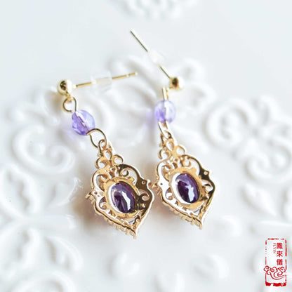 Purple Oval Zircon Earrings - Crystal Dangle Earrings