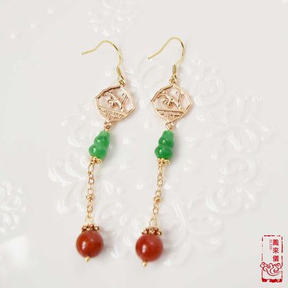 Green Jade Gourd Dangle Earrings: Chinese Good Luck Jewelry