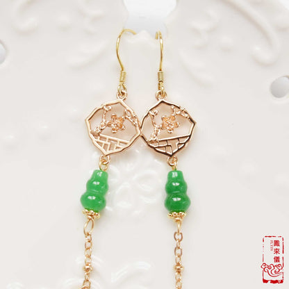 Green Jade Gourd Dangle Earrings: Chinese Good Luck Jewelry