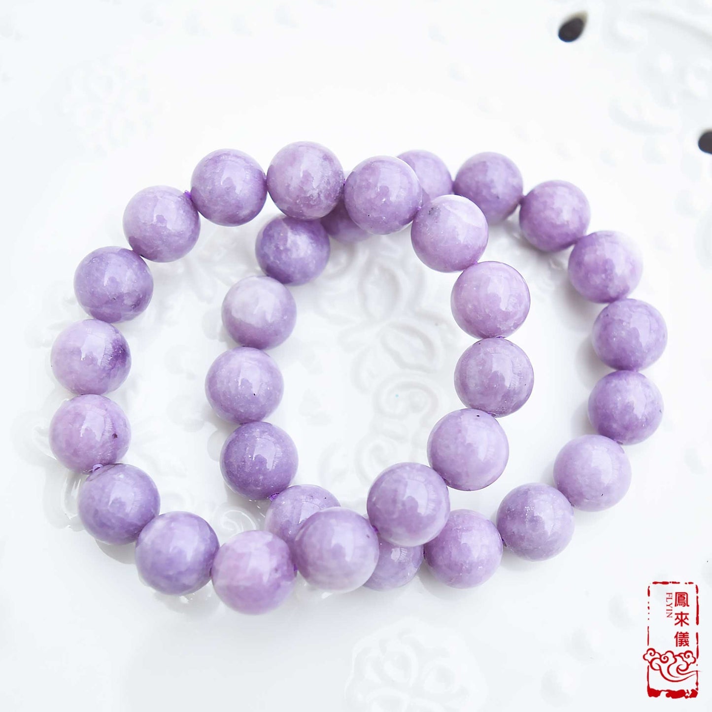 11.6 mm Lepidolite Beaded Bracelet - Lavender Purple Crystal Bracelet