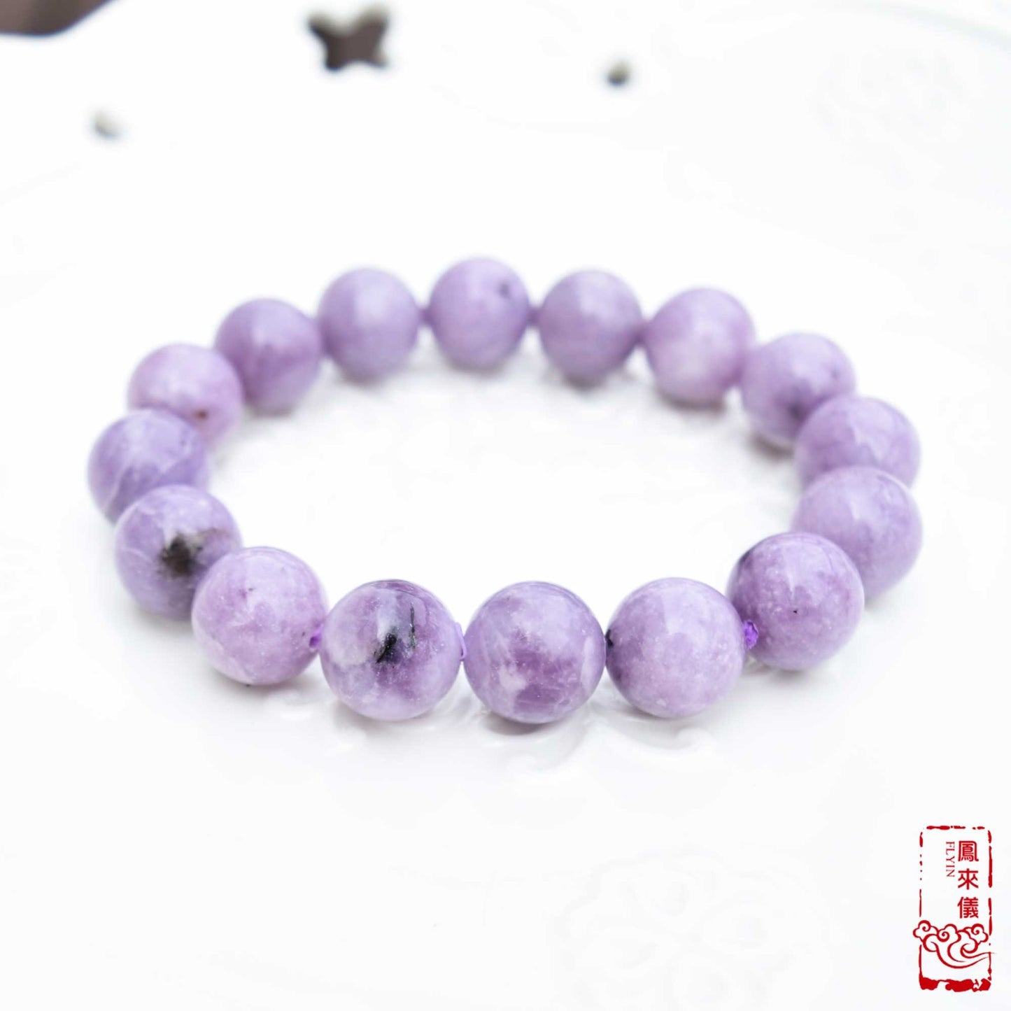 11.6 mm Lepidolite Beaded Bracelet - Lavender Purple Crystal Bracelet