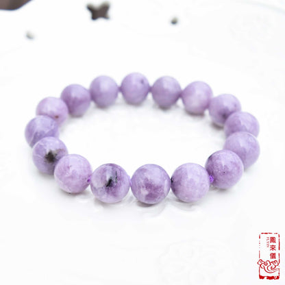 11.6 mm Lepidolite Beaded Bracelet - Lavender Purple Crystal Bracelet