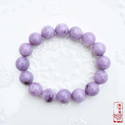 11.6 mm Lepidolite Beaded Bracelet - Lavender Purple Crystal Bracelet
