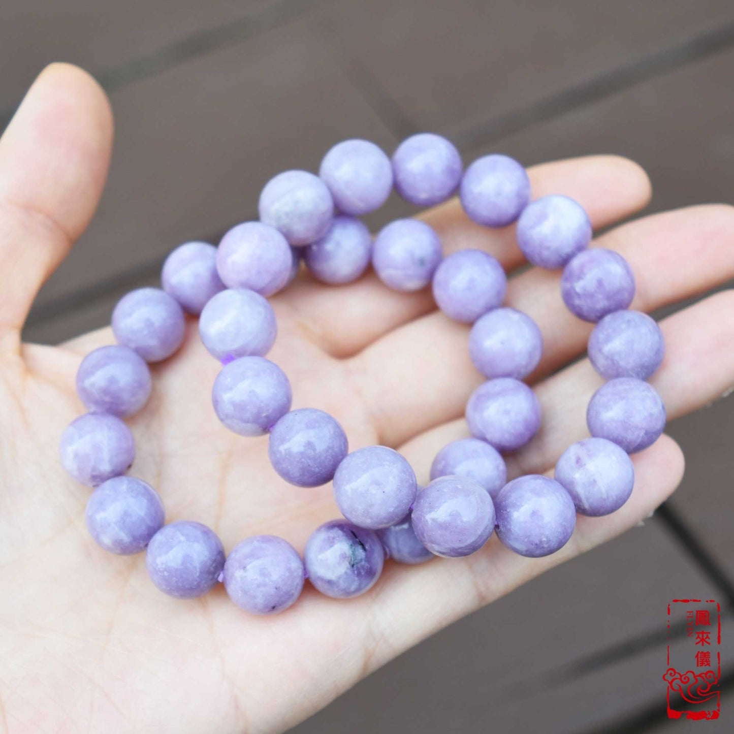 11.6 mm Lepidolite Beaded Bracelet - Lavender Purple Crystal Bracelet