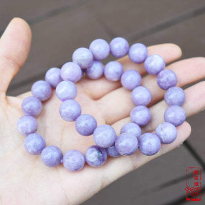 11.6 mm Lepidolite Beaded Bracelet - Lavender Purple Crystal Bracelet