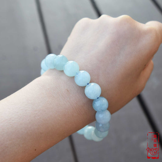11.4 mm Aquamarine Beaded Bracelet - Natural Light Blue Quartz Bracelet 【Grade A】