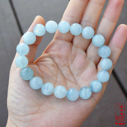11.4 mm Aquamarine Beaded Bracelet - Natural Light Blue Quartz Bracelet 【Grade A】