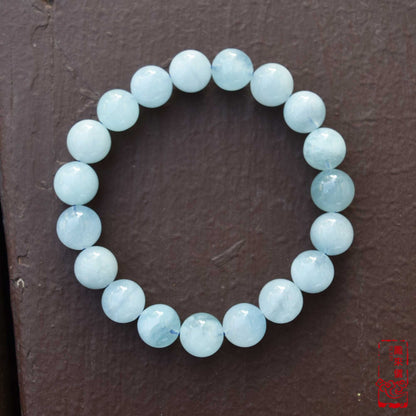 11.4 mm Aquamarine Beaded Bracelet - Natural Light Blue Quartz Bracelet 【Grade A】