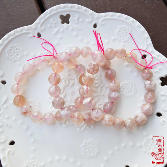 12mm Sakura Agate Beaded Bracelet: Icy Pink Agate