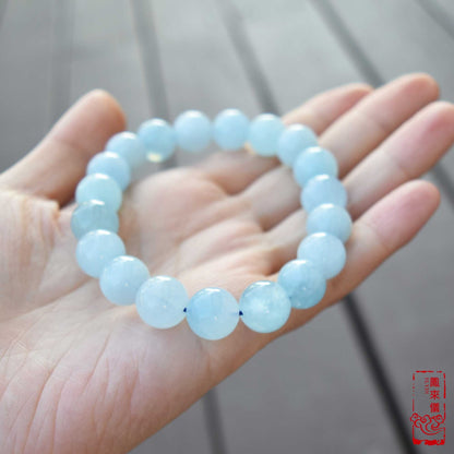 11.4 mm Aquamarine Beaded Bracelet - Natural Light Blue Quartz Bracelet 【Grade A】