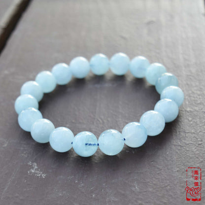 11.4 mm Aquamarine Beaded Bracelet - Natural Light Blue Quartz Bracelet 【Grade A】