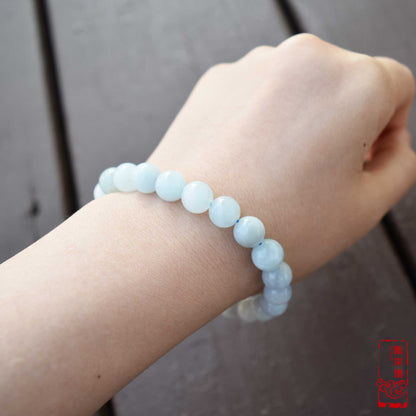 8 / 10 mm Aquamarine Beaded Bracelet - Natural Light Blue Quartz Bracelet 【Grade A】