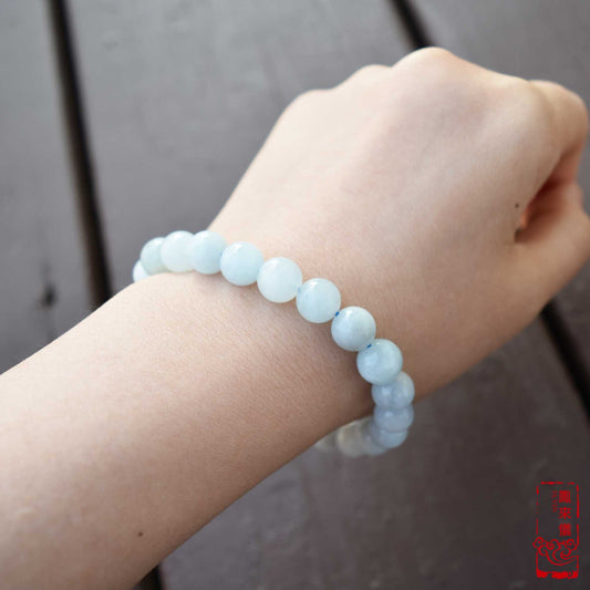 8 / 10 mm Aquamarine Beaded Bracelet - Natural Light Blue Quartz Bracelet 【Grade A】