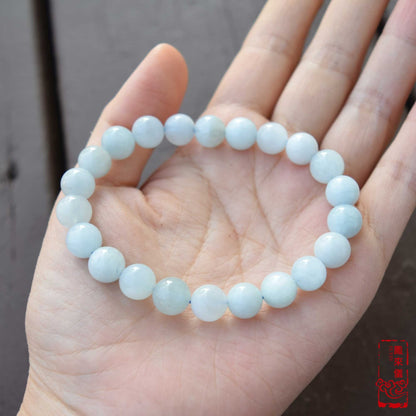 8 / 10 mm Aquamarine Beaded Bracelet - Natural Light Blue Quartz Bracelet 【Grade A】
