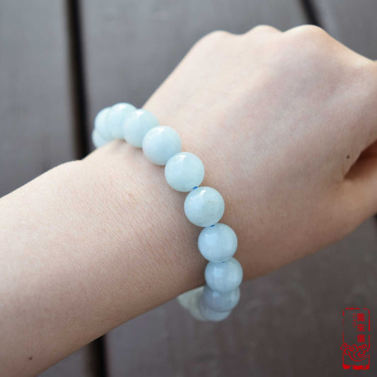 8 / 10 mm Aquamarine Beaded Bracelet - Natural Light Blue Quartz Bracelet 【Grade A】