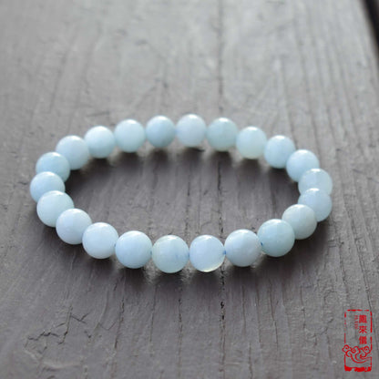8 / 10 mm Aquamarine Beaded Bracelet - Natural Light Blue Quartz Bracelet 【Grade A】