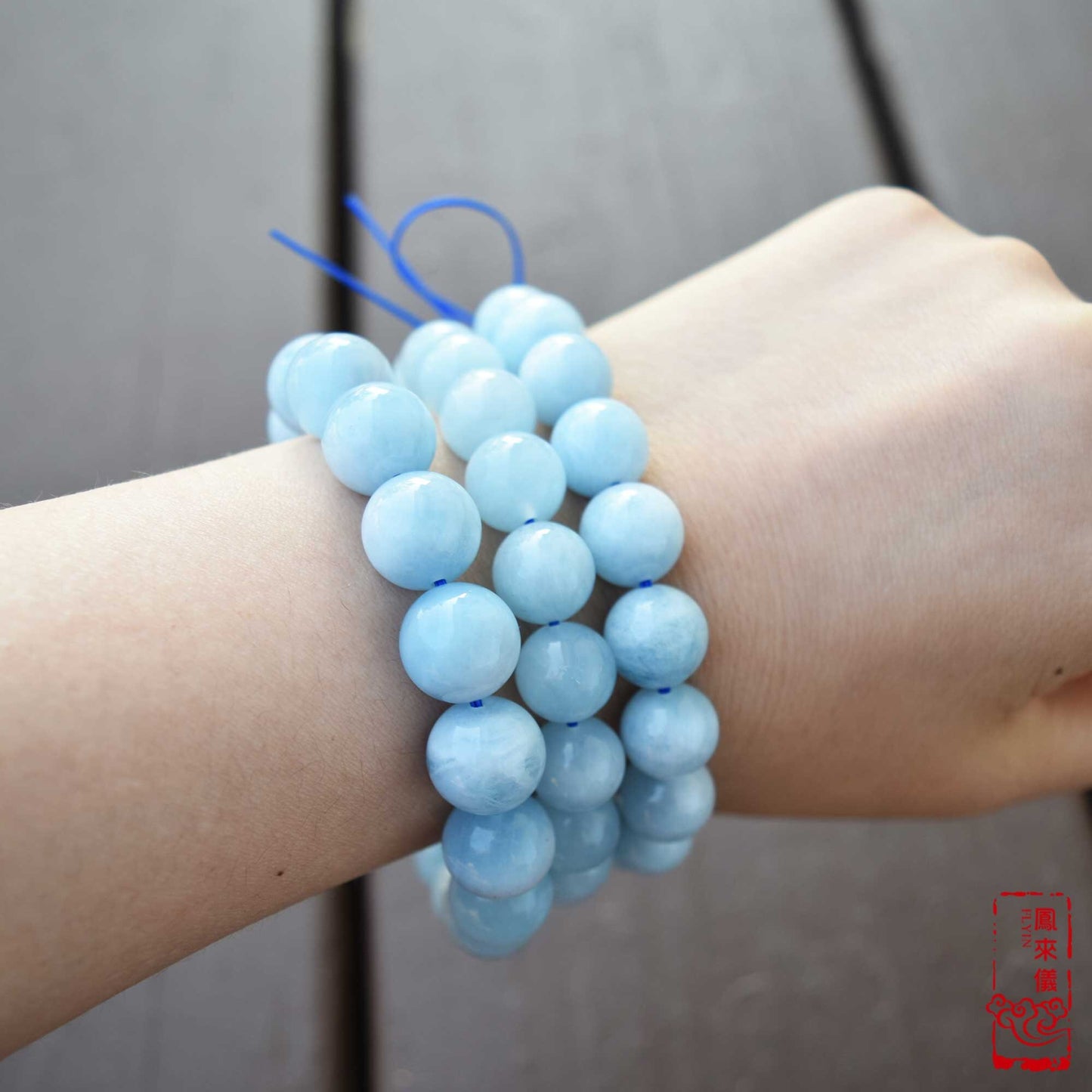 10.8 / 12 mm Aquamarine Beaded Bracelet - Natural Light Blue Quartz Bracelet 【Grade A】