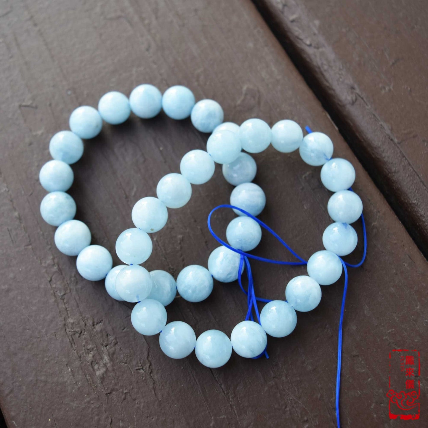 10.8 / 12 mm Aquamarine Beaded Bracelet - Natural Light Blue Quartz Bracelet 【Grade A】