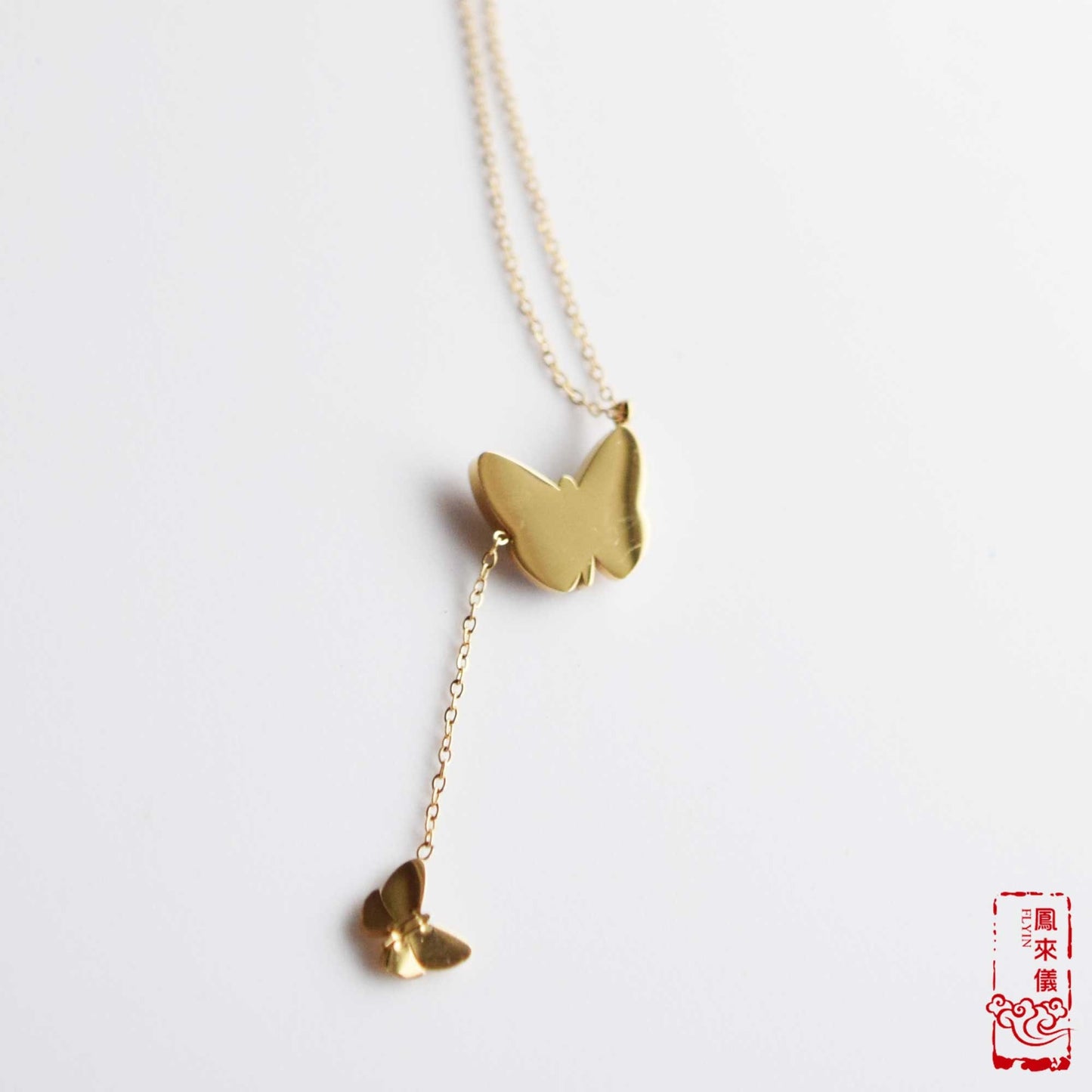 Gold Shell Butterfly - Stainless Steel Necklace