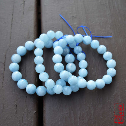 10.8 / 12 mm Aquamarine Beaded Bracelet - Natural Light Blue Quartz Bracelet 【Grade A】