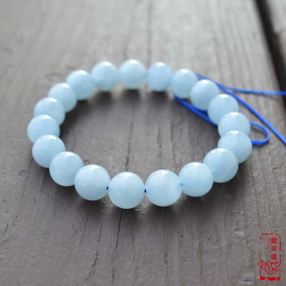 10.8 / 12 mm Aquamarine Beaded Bracelet - Natural Light Blue Quartz Bracelet 【Grade A】