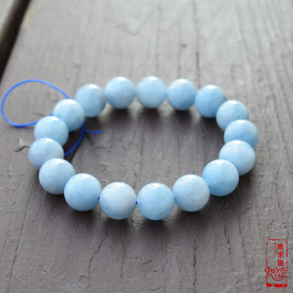 10.8 / 12 mm Aquamarine Beaded Bracelet - Natural Light Blue Quartz Bracelet 【Grade A】