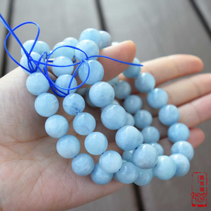 10.8 / 12 mm Aquamarine Beaded Bracelet - Natural Light Blue Quartz Bracelet 【Grade A】
