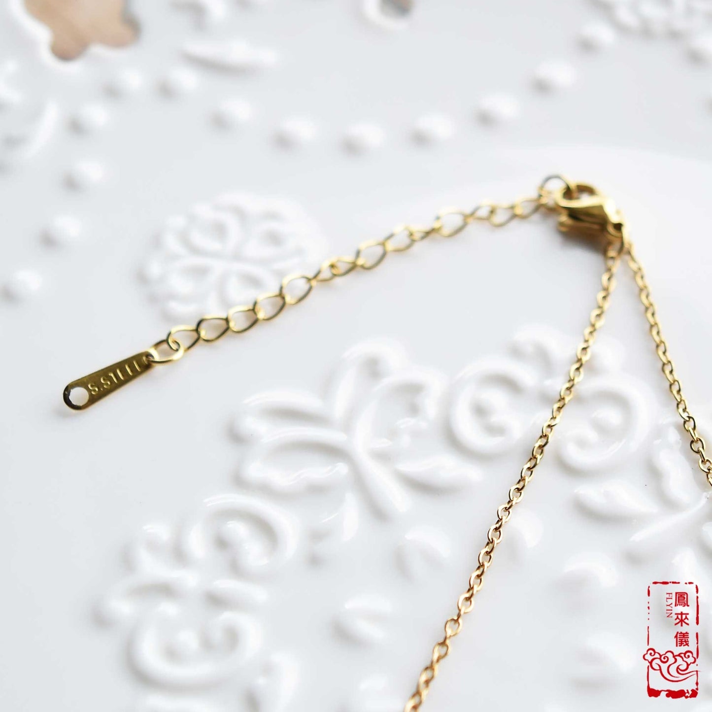 Jade Peace Buckle Necklace- Green Aventurine / White Quartz Jade - Stainless Steel Chain