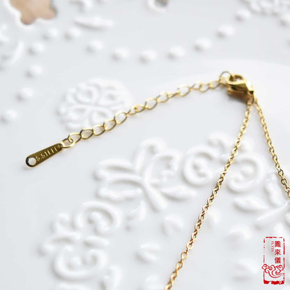 Jade Peace Buckle Necklace- Green Aventurine / White Quartz Jade - Stainless Steel Chain