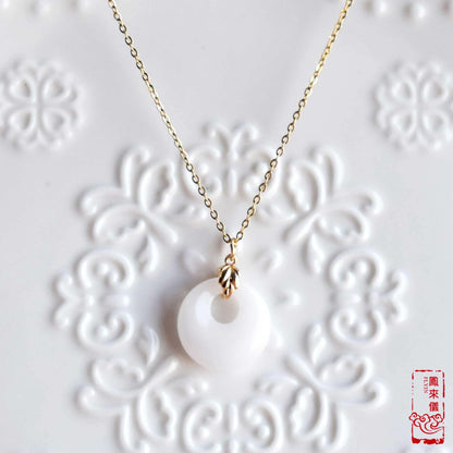 Jade Peace Buckle Necklace- Green Aventurine / White Quartz Jade - Stainless Steel Chain