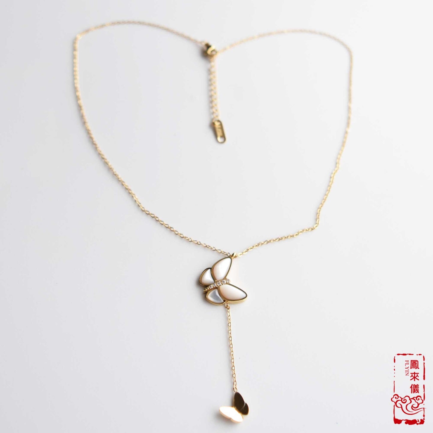 Gold Shell Butterfly - Stainless Steel Necklace