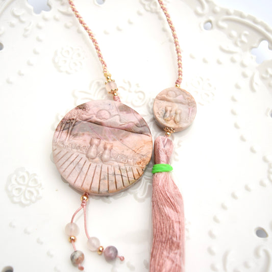 Couple Cats Rhodonite Tassel Accessory - Chinese Bag/Car/Waist Hanging Accessory