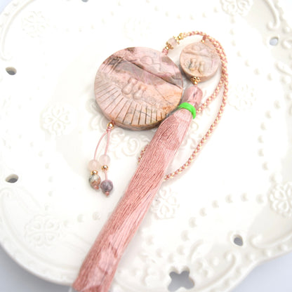 Couple Cats Rhodonite Tassel Accessory - Chinese Bag/Car/Waist Hanging Accessory