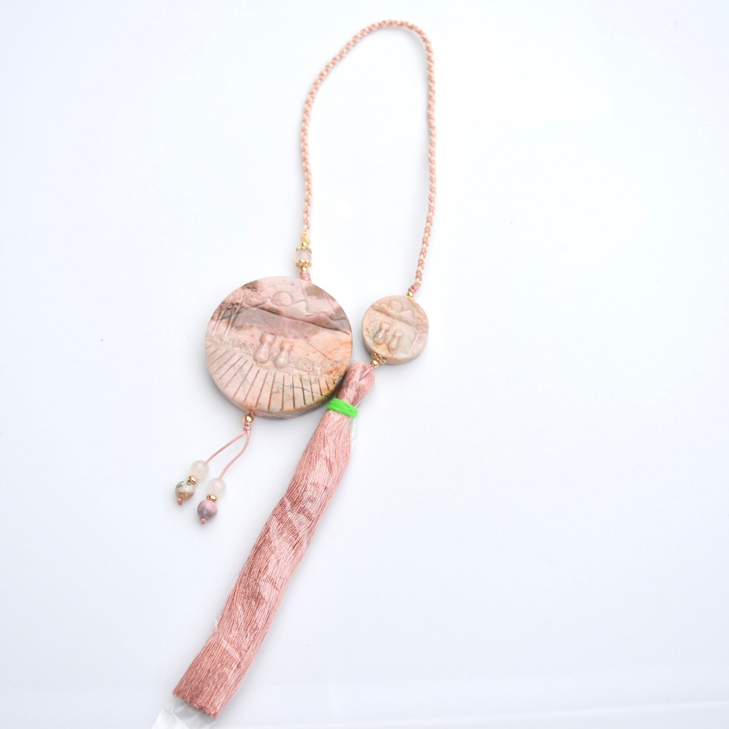 Couple Cats Rhodonite Tassel Accessory - Chinese Bag/Car/Waist Hanging Accessory