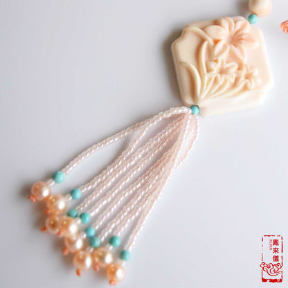 Orchid Princess Pendant Long Necklace - Queen Conch Shell