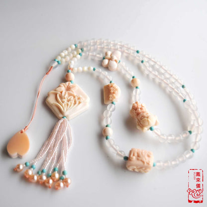Orchid Princess Pendant Long Necklace - Queen Conch Shell