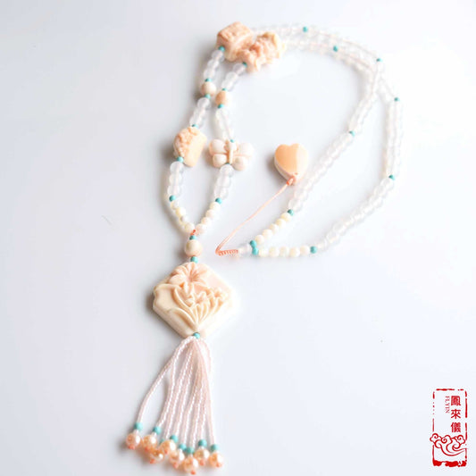 Orchid Princess Pendant Long Necklace - Queen Conch Shell