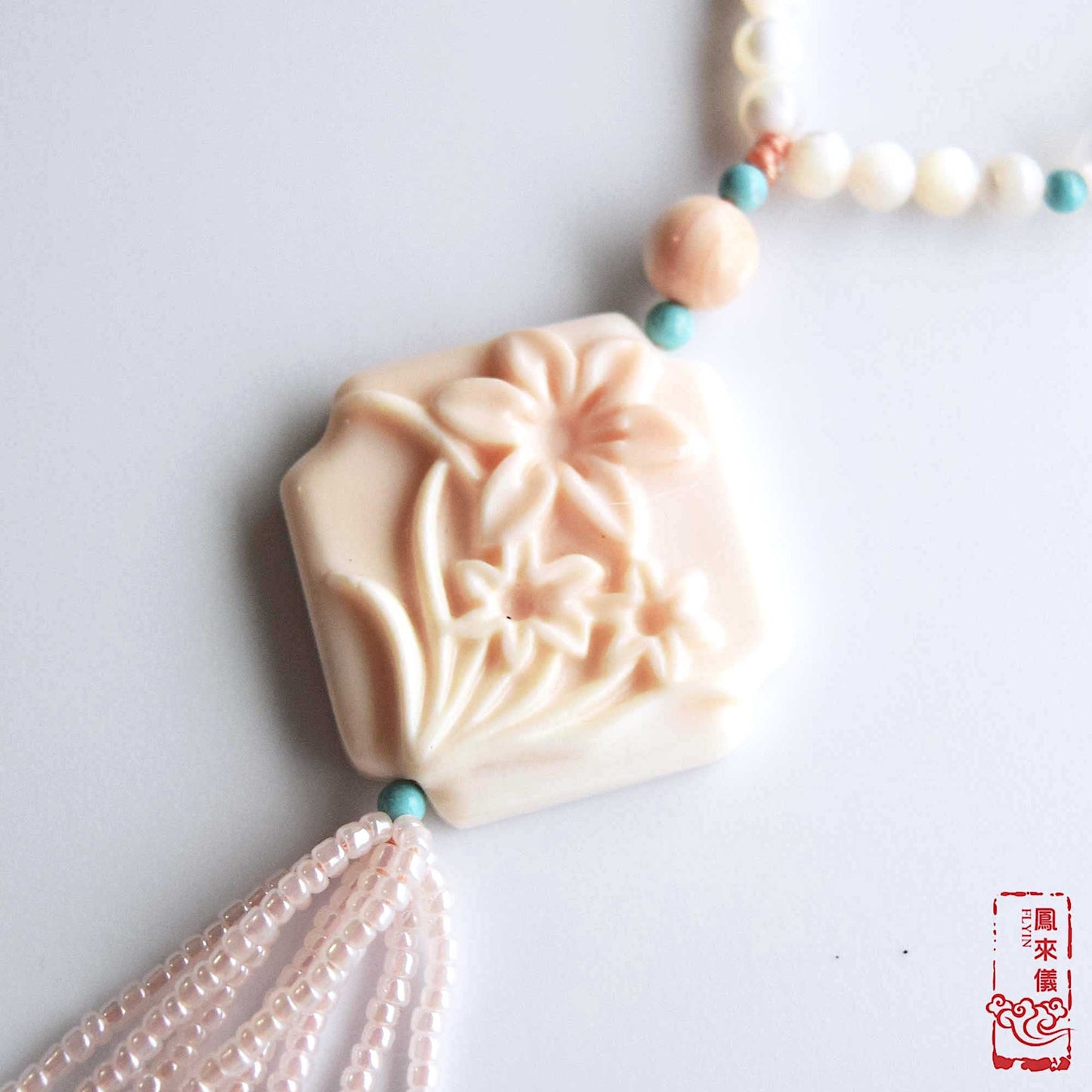 Orchid Princess Pendant Long Necklace - Queen Conch Shell