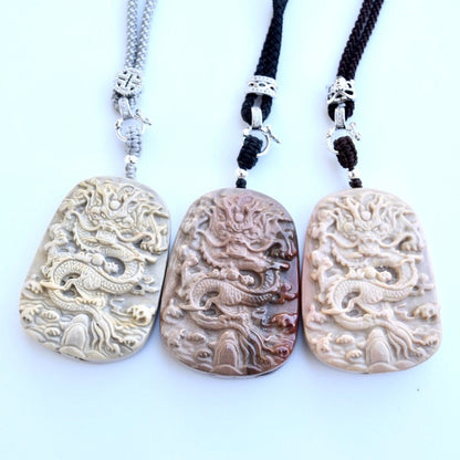 Chinese Dragon Jasper Pendant Necklace - Adjustable Jade Cord