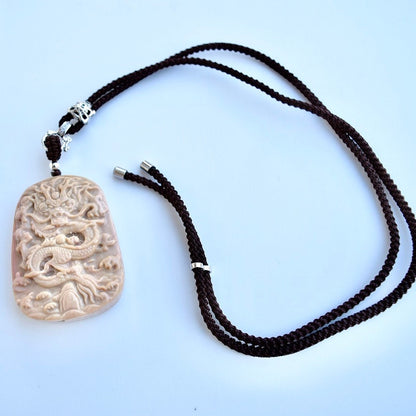 Chinese Dragon Jasper Pendant Necklace - Adjustable Jade Cord