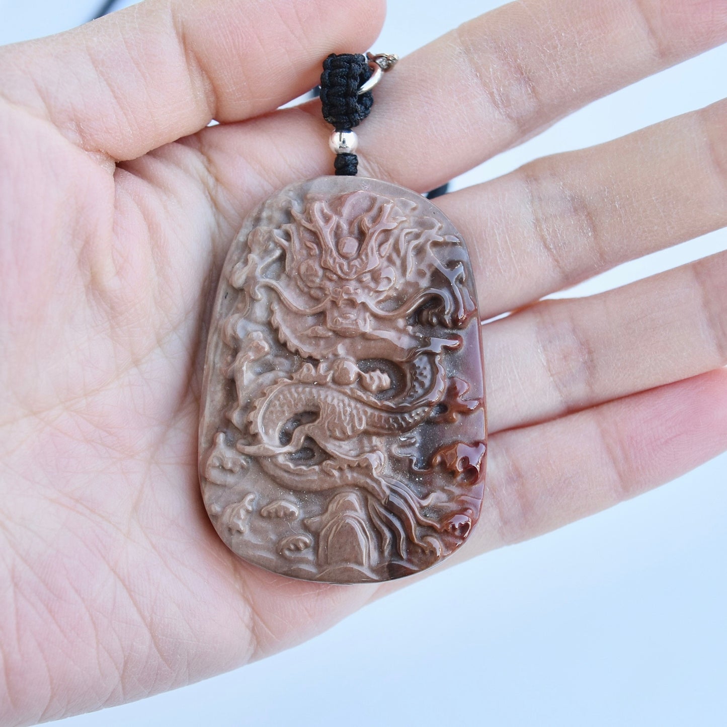 Chinese Dragon Jasper Pendant Necklace - Adjustable Jade Cord