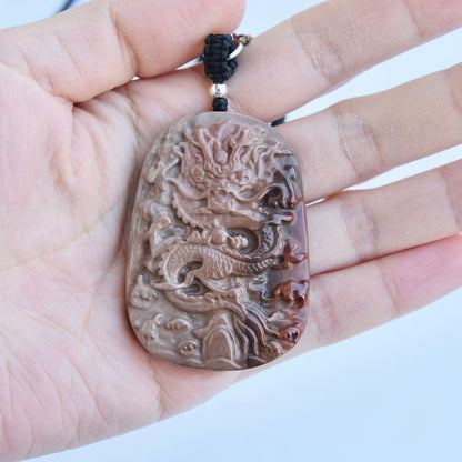 Chinese Dragon Jasper Pendant Necklace - Adjustable Jade Cord