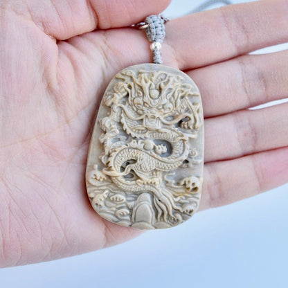 Chinese Dragon Jasper Pendant Necklace - Adjustable Jade Cord