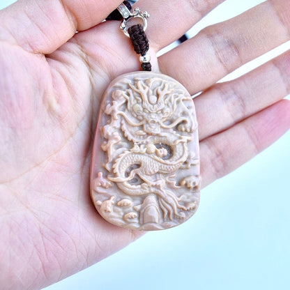 Chinese Dragon Jasper Pendant Necklace - Adjustable Jade Cord