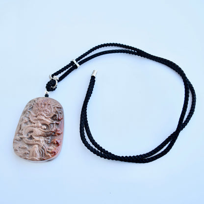 Chinese Dragon Jasper Pendant Necklace - Adjustable Jade Cord